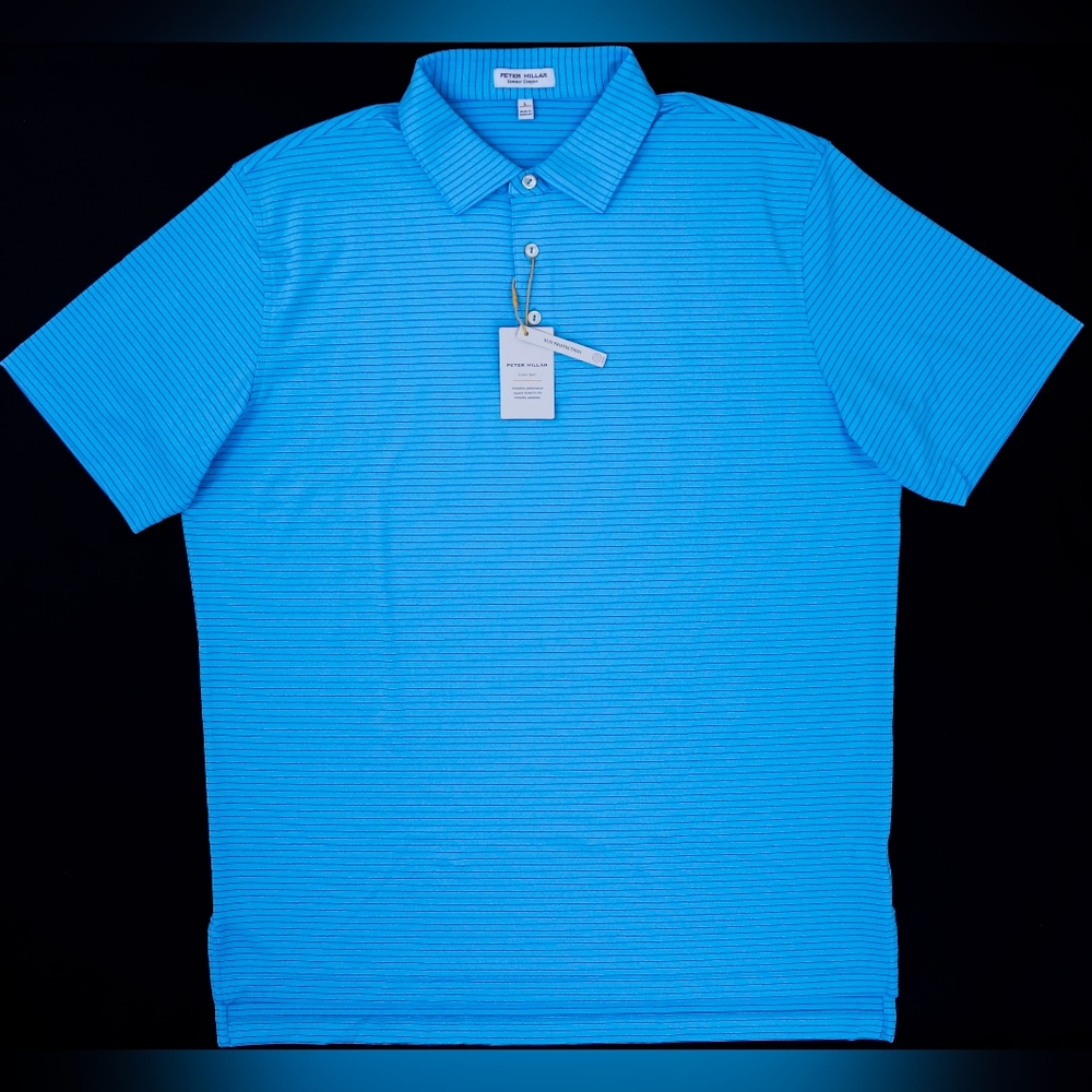 NWT Peter Millar Summer Comfort Size L Blue Striped Polo